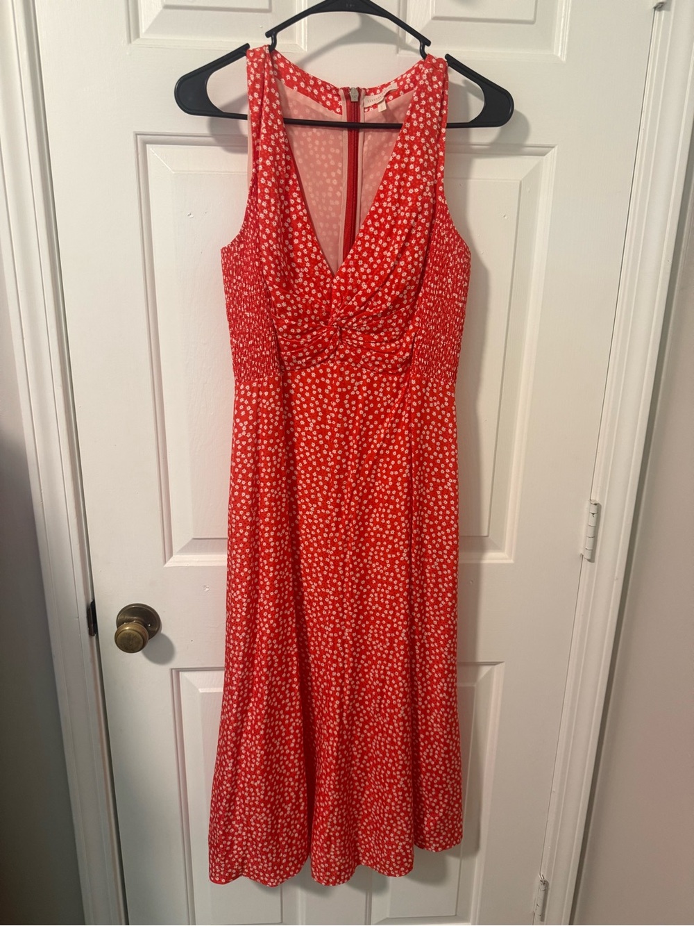 Rebecca Taylor Red Floral Twist-Front Midi Dress